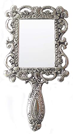 Rastogi Handicrafts German Silver Tone Purse Mirror Hand Mirrors Lovely Antique Actress Mack-up kit