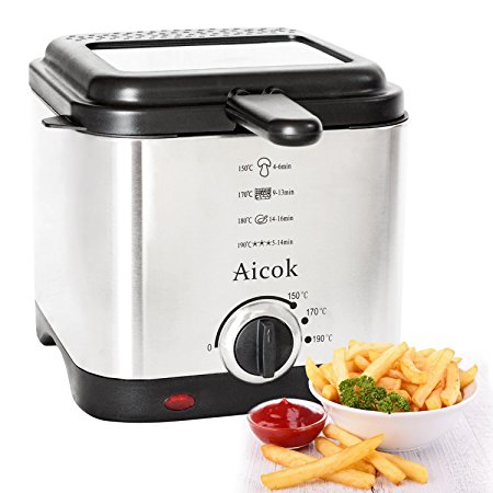 Aicok Fryer Mini Deep Fryer Electric Fryer Machine Temperature Control 1.5 Liter Lid with Viewing Window, Stainless Steel Basket