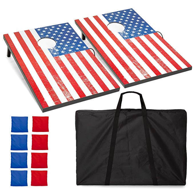Play Platoon American Flag Cornhole Boards with Cornhole Bag Set & Carrying Case - 2 x 3 Ft Corn Hole Board Game Set