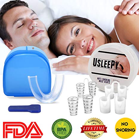 Snoring Aid Solution Anti Snoring Mouthpiece, 4 Set Snore Stopper Nose Vents Nasal Dilators Stop Snoring Mouth Guards Aids Snore Reducing Sleep aid Devices Device Stop Snore Teeth Grinding