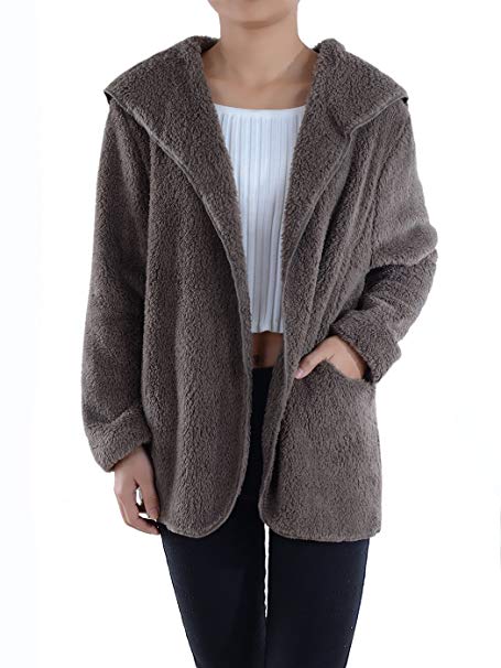 Anna-Kaci Womens Faux Fur Warm and Fuzzy Hooded Long Sleeve Jacket