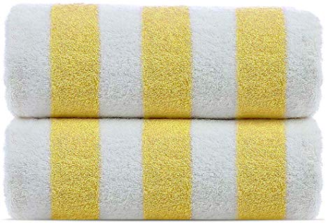100% Turkish Cotton, Luxury Eco-Friendly Cabana Stripe Highly Absorbent Pool Beach Towels for Beach, Pools and Travel (30x60 inches) 2 Pack, Yellow