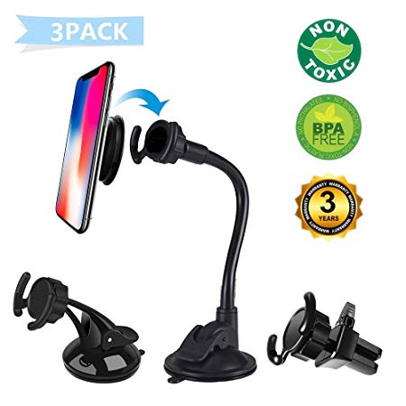 LEWOTE Universal Car Phone Mount[Dashboard/Windshield/Air Vent Cell Phone Holder 3in1][Strong Suction Cup][Gift 2Pcs Collapsible Grip]