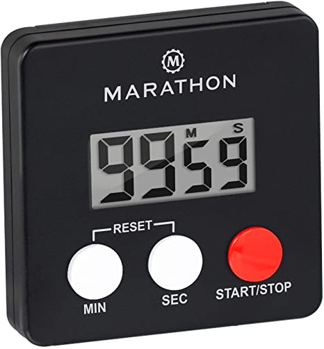 MARATHON TI080006-BK Digital Kitchen Timer with Big Digits, Loud Alarm, Magnetic Back with Clip and Stand-Black, Batteries Included