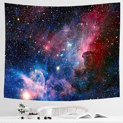 IcosaMro Space Tapestry Red Galaxy Stars Night Sky Outerspace Wall Decor Hanging Wall Art (Hemmed Edges) for Boys Girls Bedroom Living Room College Dorm, 51x60 Inch