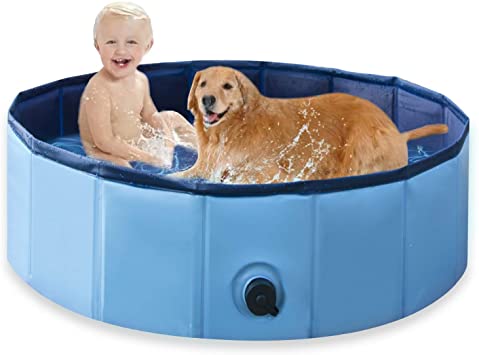 Udream Foldable Dog Pool Pet Bathing Tube Small 80x20cm Puppy Cats Paddling Pool for Pets & Kids,Sturdy Dog Swimming Pool with Pet Bath Brush Children Bathtube Bathing Pool For Garden Patio Bathroom