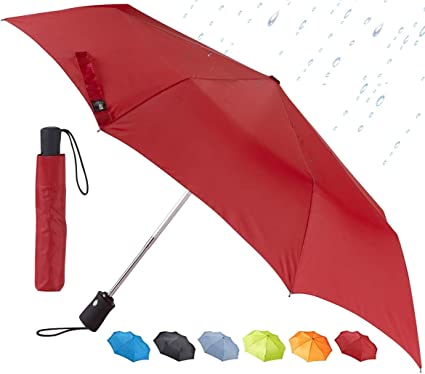 Lewis N. Clark Travel Umbrella, Red, One Size, Travel Umbrella: Windproof & Water Repellent Fabric Automatic Open Close