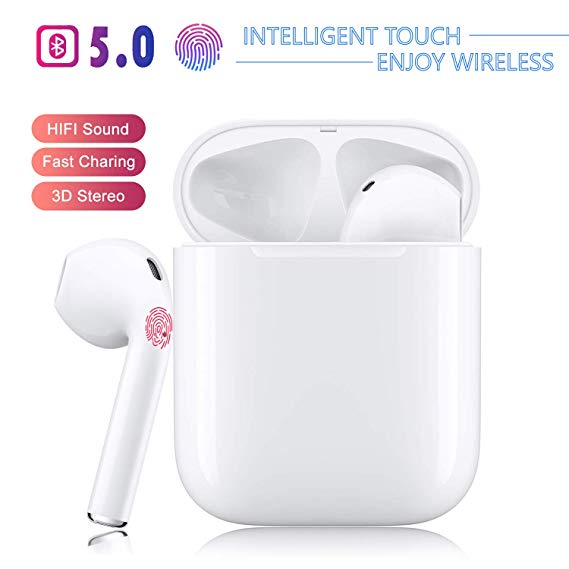 Bluetooth 5.0 Earbuds Wireless Headphones Hi-Fi Sound Bluetooth Headsets with Mini Charging Case Fast Charging for Samsung iPhone 11 Apple Airpods and Airpod 2 Sports Headphones