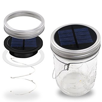 Mason Jar Lights Wide Mouth,WaterProof Outdoor Solar Powered Lights Sliver Lid Warm White Solar Fairy Light String Light, 2 Pack for Party Wedding Christmas Garden Home Patio Path Tree Lawn Decor