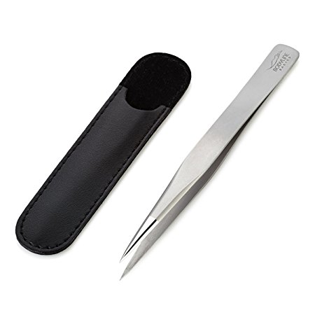 Splinter Tweezers. Surgical Quality Stainless Steel Tweezers With Micro-Fine Tip. Great For Removal of Ingrown Hairs, Stitches, Ticks. Comes With Faux Leather Case. Guaranteed For Life.