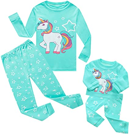 Girls Matching Doll&Toddler Owl 4 Piece Short Cotton Pajamas Kids Clothes Sleepwear