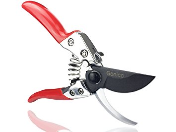 Gonicc 8" Professional SK-5 Steel Blade Bypass Pruning Shears(GPPS-1004), SK-5 Steel Blade with PTFE coating, Sap groove design, Cushion and shock absorber design,.