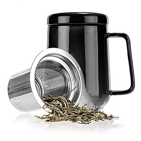 Tealyra - Peak Ceramic Black Tea Cup Infuser - 16-ounce - Large Tea High-Fired Ceramic Mug with Lid and Stainless Steel Infuser - Tea-For-One Perfect Set for Office and Home Uses - 480 milliliter