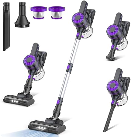 EICOBOT Cordless Vacuum Cleaner,20000Pa Powerful Cordless Vacuum,35 Mins Runtime,Detachable Battery,1.5L Dust Cup,6 in 1 Lightweight Quiet Stick Vacuum Cleaner for Hardwood Floor Pet Hair,Car,Violet