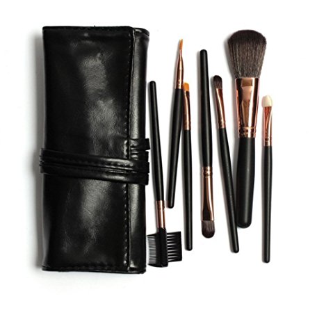 Rioa 7Pcs Professional Travel Cosmetic Makeup Make Up Brushes Set with Pouch Bag Case Purple (7 Pcs Black)