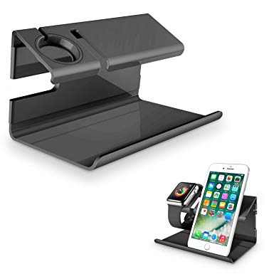 BENTOBEN Apple Watch Stand,iPhone Stand, Mini ipad Stand,Charging Stand Dock Station Cradle Nightstand for Apple Watch and iPhone with Detachable Construction Anti Slip Foam Cushion,Black