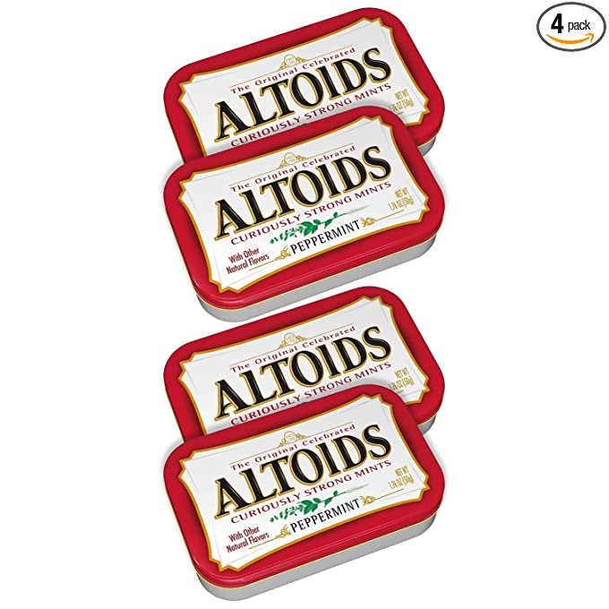 ALTOIDS Curiously Strong Peppermint Mints, Pocket-Sized Tins, 1.76 oz (4-Pack)