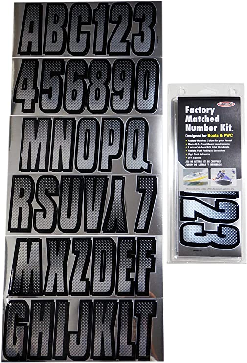 Hardline Products Series 300 Factory Matched 3-Inch Boat & PWC Registration Number Kit, Chrome/Black