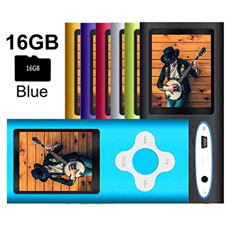G.G.Martinsen Blue Versatile MP3/MP4 Player with a 16GB Micro SD card, Support Photo Viewer, Radio and Voice Recorder, Mini USB Port 1.8 LCD, Digital MP3 Player, MP4 Player, Video/Media/Music Player