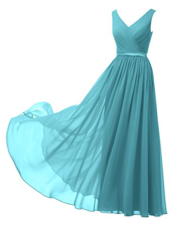 Alicepub V-neck Chiffon Bridesmaid Dress Long Party Prom Evening Dress Sleeveless