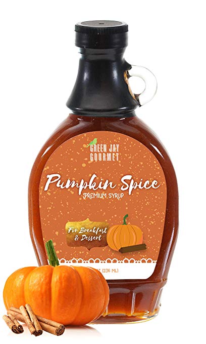 Green Jay Gourmet Pumpkin Spice Syrup - Premium Breakfast Syrup with Pumpkin, Spices & Lemon Juice - All-Natural, Non-GMO Pancake Syrup, Waffle Syrup & Dessert Syrup - 8 Ounces