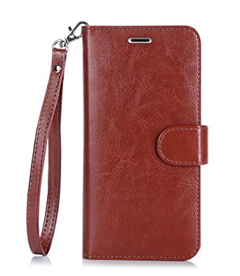 iPhone SE Case, iPhone 5S Case, FYY [Kickstand Feature] Flip Folio Leather Wallet Case with ID&Credit Card Pockets for Apple iPhone/5S/5/5C Dark Brown