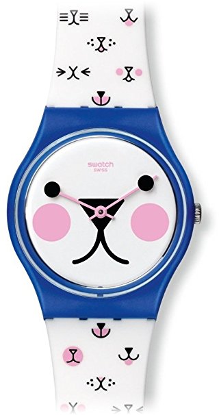 Swatch Cattitude White (Kitty Face) Dial White Silicone Ladies Watch GN241