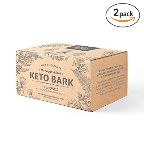 ChocZero's Keto Bark, Milk Chocolate Almonds, 100% Stone-Ground, No Added Sugar, Low Carb, No Sugar Alcohols, Non-GMO (2 boxes, 6 bars/each)
