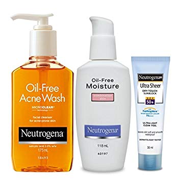 Neutrogena Acne Prone Skin Combo (Oil Free Acne Wash 175ml, Oil Free Moisturiser Comination Skin 118ml, Ultra Sheer Dry-Touch Sunblock SPF 50  30ml)