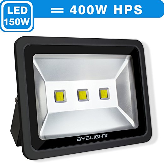 BYB 150 Watt Super Bright Outdoor LED Flood Light, 400W HPS Bulb Equivalent, Waterproof, 13575lm, Daylight White, 6000K, Tempered Glass, Security Lights, Floodlight