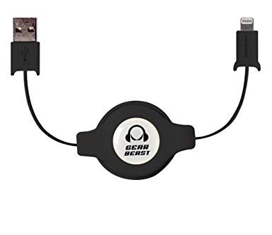 Gear Beast Retractable Lightning Cable [Apple MFi Certified], 3.3 Feet, 8 Pin Lightning to USB Sync Cable Charging Cord for iPhone X 8 7 6s 6 Plus 5 SE, iPad Pro 12.9, 9.7, iPad Air, iPad Mini, iPod