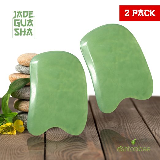 Jade Gua Sha From Ashtonbee, 2-Pack, Massage Tools, Beautiful Hand-Made, Friction Reduced, Traditional Chinese Scrubbing for Therapeutic Relief and Skin Renewal. Start Scrubbing Now!