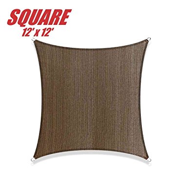 ColourTree 12' x 12' Sun Shade Sail Canopy  Square Brown - Commercial Standard Heavy Duty - 160 GSM - 4 Years Warranty (1)