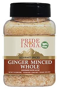 Pride of India – Ginger Minced Whole – Gourmet Spice – Rich in Antioxidant – Potent Flavor - Great for Adding Flavor to Stir Fries & Sauces – Easy to Store – 7 oz. Medium Dual Sifter Jar