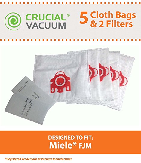 Crucial Vacuum 5 FJM Deluxe HEPA Style Allergen Bags Plus 2 Filters for Miele Cleaners S200 S300 S700 S4000 S6000 #780510000010