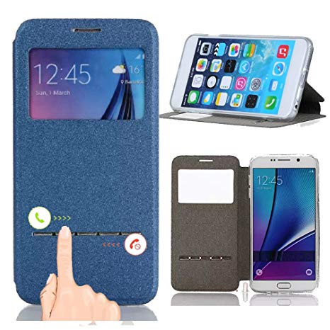 J7 V Case, J7 2017 Case, J7 Sky Pro Case, J7 Perx Case, Ranyi [Window View Wallet] [Smart Sensors] [Free Flip Answer] PU Leather Flip Folio Wallet Case for Samsung Galaxy J7 V / J7 2017 (blue)