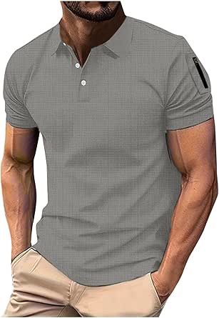 Mens Waffle Polo Shirt Short Sleeve Slim Fit Golf Casual Lightweight Tee Shirts Summer Solid Color Button Down Tops