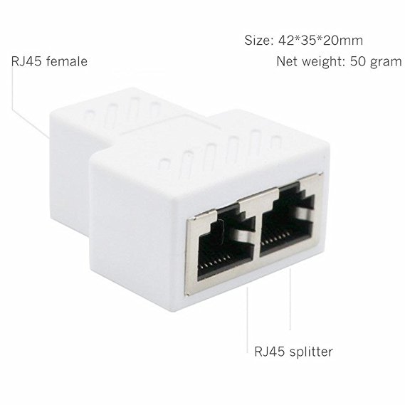 RJ45 Splitter Adapter, Tomjoy1 to 2 port USB to RJ45 Socket Adapter Interface Ethernet Cable 8P8C Extender Plug LAN Network Connector for Cat5, Cat5e, Cat6, Cat7