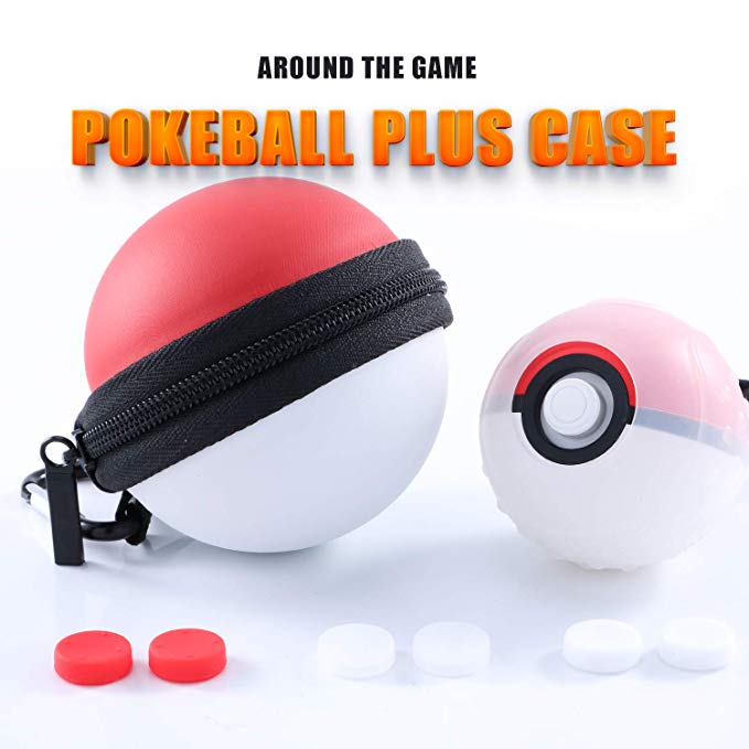 Case for Poke Ball Plus, Protective Carrying Case for Poke Ball Plus and Silicone Clear Case for Poke Ball Plus with 6 Pokeball Plus Analog Cap - Red White