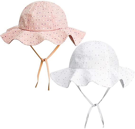 FANTESI 2 Pcs Baby Sun Hat, UPF 50  UV Ray Baby Summer Hat Sun Protection Hat with Wide Brim