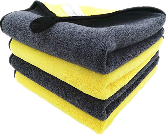 Faireach Microfibre Car Cleaning Cloths Set of 4, Auto Drying Towel for Car Care Polishing Washing Waxing Dusting and Detailing, 16'' x 16''