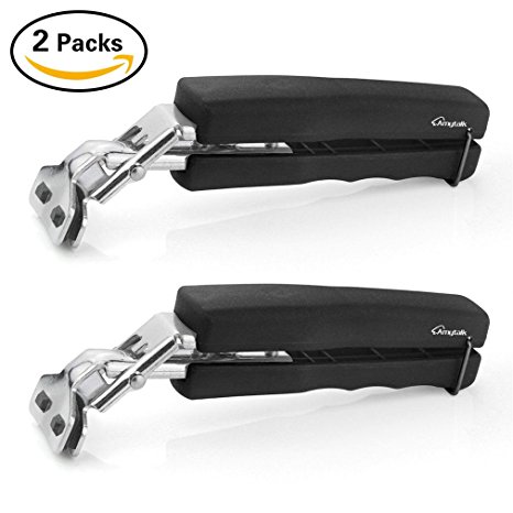 (2 Packs) Retriever Tongs, AmyTalk Kitchen Stainless Steel Exquisite Bowl Pot Pan Gripper Clip Plate Retriever Tongs for Hot Dishs (Black)