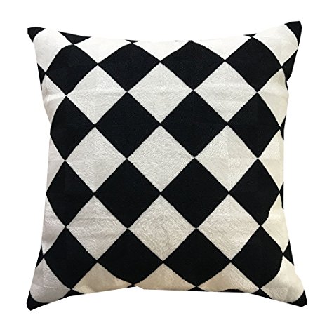 SLOW COW Cotton Embroidery Decorative Throw Pillow Covers for Couch Sofa Home Decor, 18x18 Inches, Black/Cream.