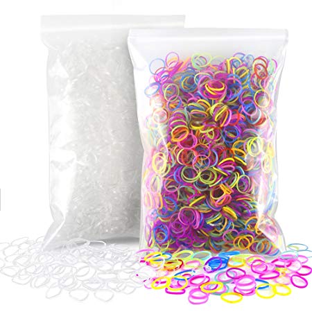 YGDZ 4000pcs Soft Elastic Hair Bands, 2000pcs Multi Color and 2000pcs Clear Hair Holder Hair Tie Elastic Rubber Bands for Baby Girls