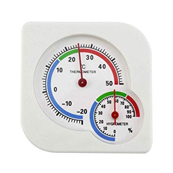INRIGOROUS Hygrometer Thermometer, Mini Dial Thermometer Hygrometer Indoor Temperature and Humidity Meter Monitor for Home Office Room Greenhouse (White)