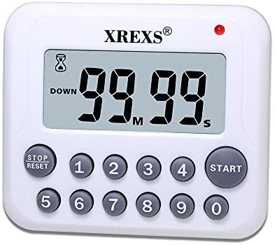 XREXS Digital Kitchen Timer Magnetic Countdown Up Cooking Timer Clock with Magnet Back and Clip, Loud Alarm, Large Display Minutes and Seconds Directly Input-White (2 Battery Included)