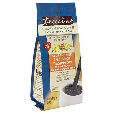 Teeccino Dandelion Coffee Alternative - Caramel Nut - Herbal Coffee | Ground Coffee Substitute | Prebiotic | Caffeine Free | Gluten Free | Acid Free | Medium Roast, 10 ounce