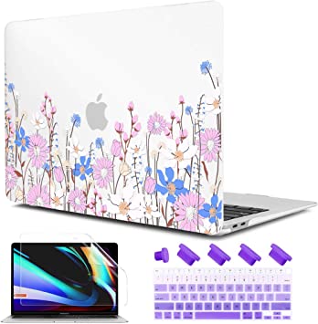 TwoL Matte Hard Shell Cover and Keyboard Skin & Screen Protector Compatible with 2021 2020 2019 2018 MacBook Air 13 A2337 M1 A2179 A1932 Garden Flower