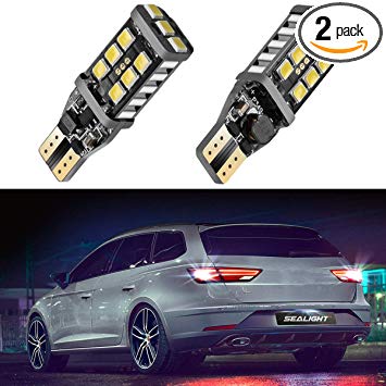 SEALIGHT 912 921 LED Backup Light Bulbs, T15 906 W16W for Back Up Lights Reverse Lights, 6000K Xenon White, 1000 Lumen High Power 2835 15-SMD Chipsets Extremely Bright Error Free, 2 Pack