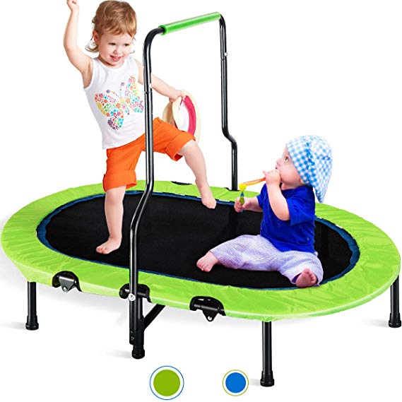Merax Kids Trampoline with Handrail and Safety Cover, Mini Parent-Child Trampoline for Two Kids, Foldable No-Spring Band Rebounder